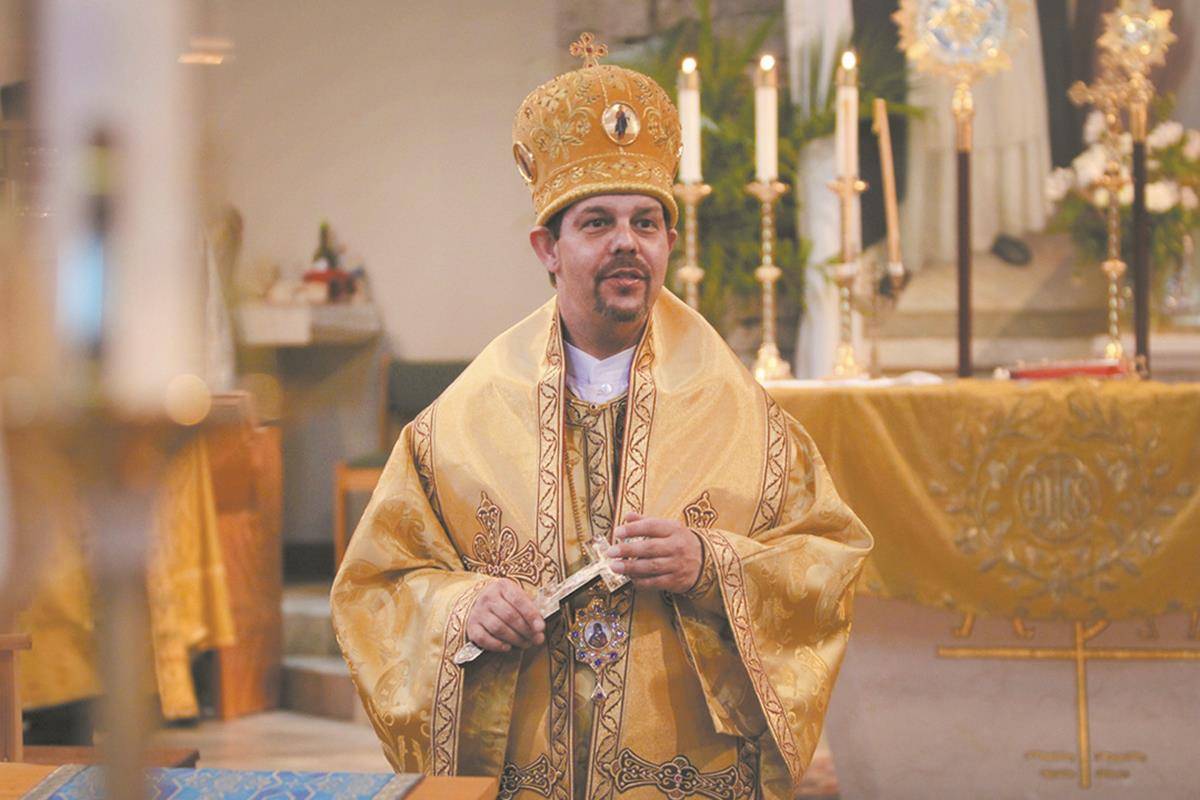 His Excellency Bishop Bohdan Danylo, Bishop of the Ukrainian Catholic Eparchy of St. Josaphat in Par-ma, Ohio, gives the homily during a Pontifical Divine Liturgy celebrated in Charlotte during his pastoral visit in 2015.