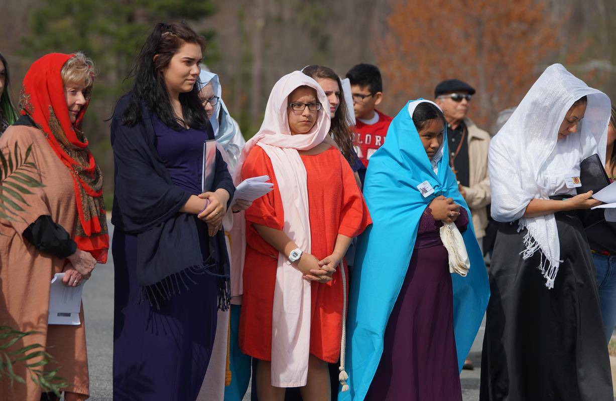 Parishioners at St. Therese Church in Mooresville acted out live Stations of the Cross on Good Friday afternoon. (Photo by John Cosmas, correspondent)