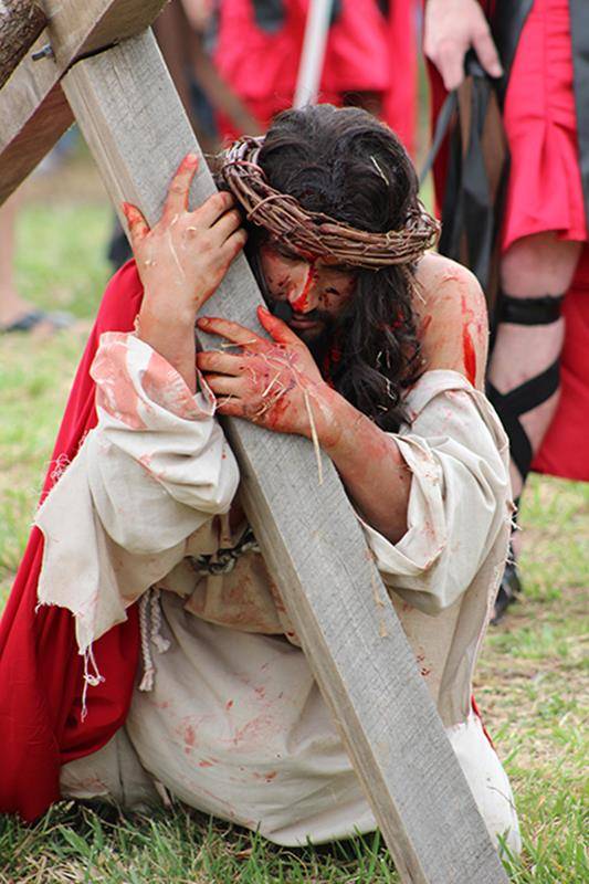 Parishioners from St. Joseph Church in Asheboro staged an outdoor Living Stations of the Cross, or Via Crucis, on Good Friday. (Photo by Amber Sheriff)