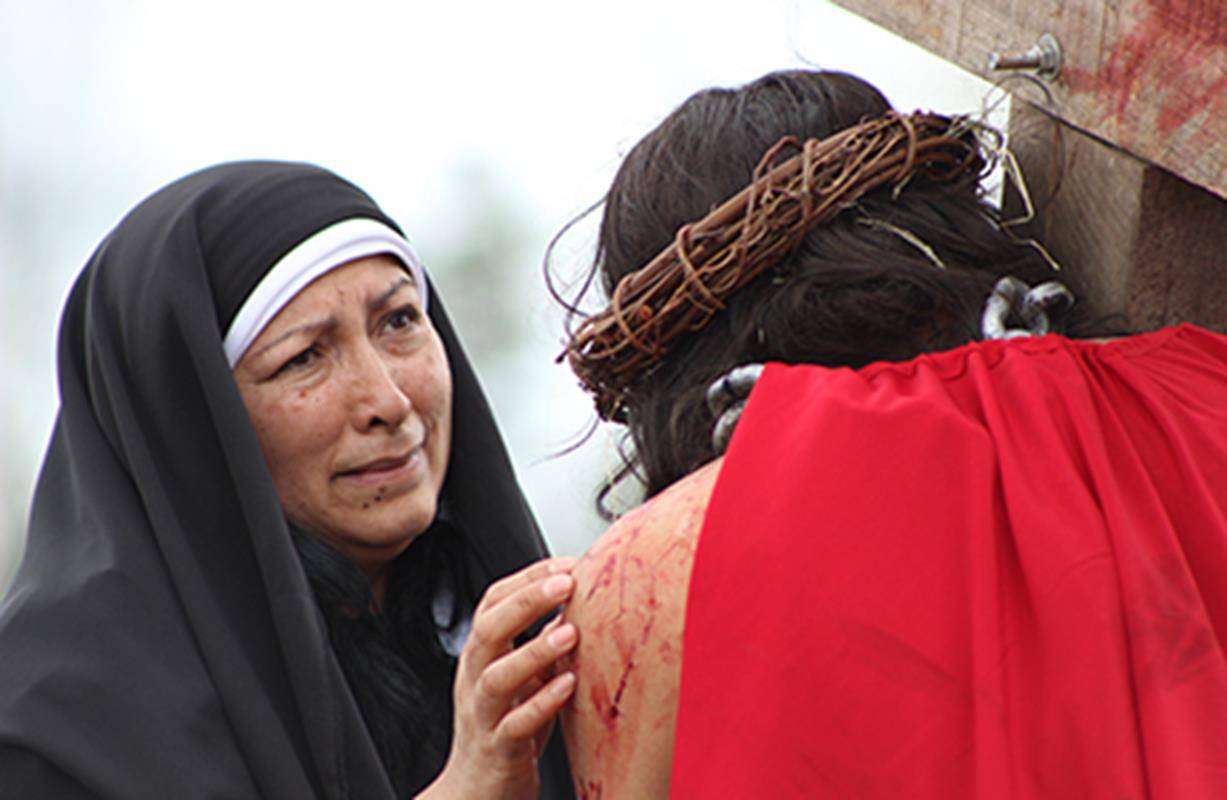 Parishioners from St. Joseph Church in Asheboro staged an outdoor Living Stations of the Cross, or Via Crucis, on Good Friday. (Photo by Amber Sheriff)