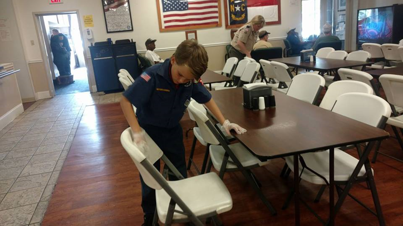 William Edward washing tables at the ABCCM Veterans Quarters Service to Veterans was important to him.