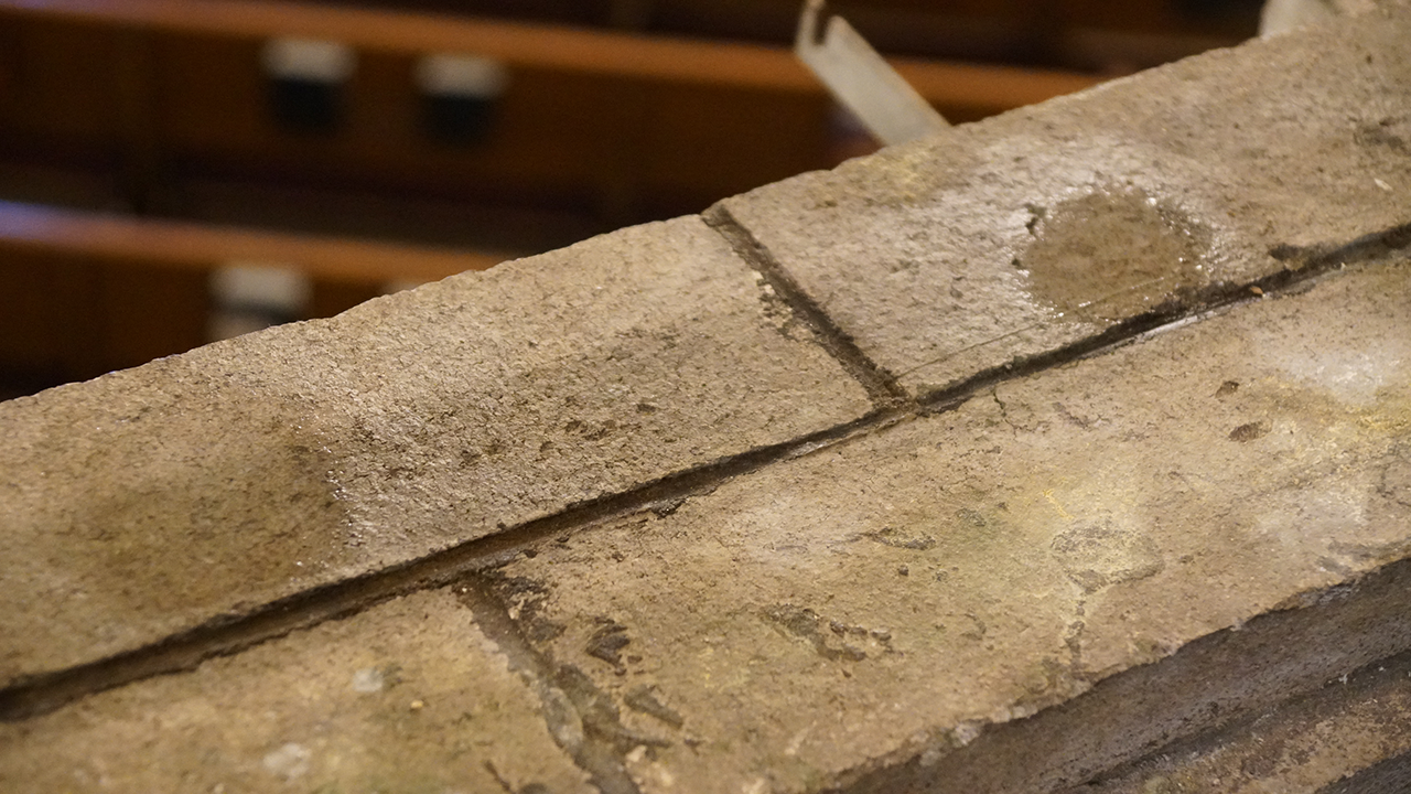 Recent rains were helpful to the survey crew, who immediately noticed water dripping in the choir loft.