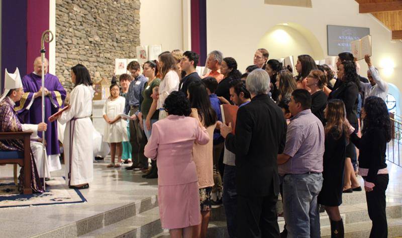 Candidates and catechumens were presented to Bishop Peter Jugis during the Rite of Election at Immaculate Conception Church in Hendersonville March 23. (Photos provided by Capuchin Franciscan Father Martin Schratz)