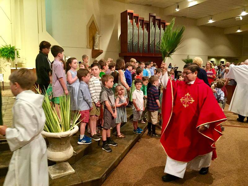 Father Gabriel Carvajal-Salazar celebrated Mass on Palm Sunday at St. Gabriel Church in Charlotte. (Photos via Facebook)