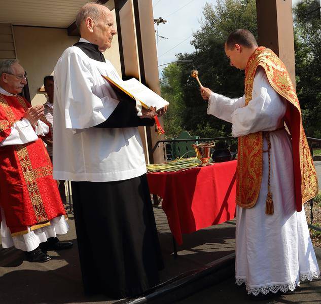 Blessed Palms were distributed at the entrance of St. John the Baptist Church in Tryon April 13 prior to the Palm Sunday Vigil Mass. (Photo by Giuliana Polinari Riley, Catholic News Herald)