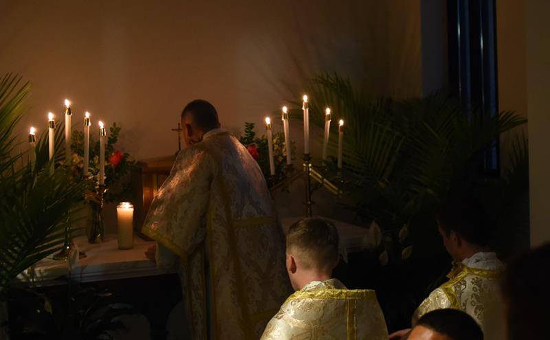 CHARLOTTE — Holy Thursday Latin Mass was celebrated at the chapel at Charlotte Catholic High School. (Provided by Markus Kuncoro)