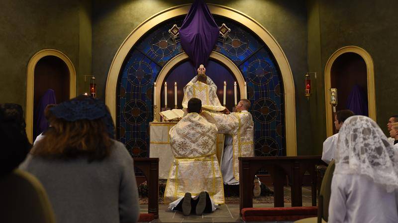 CHARLOTTE — Holy Thursday Latin Mass was celebrated at the chapel at Charlotte Catholic High School. (Provided by Markus Kuncoro)