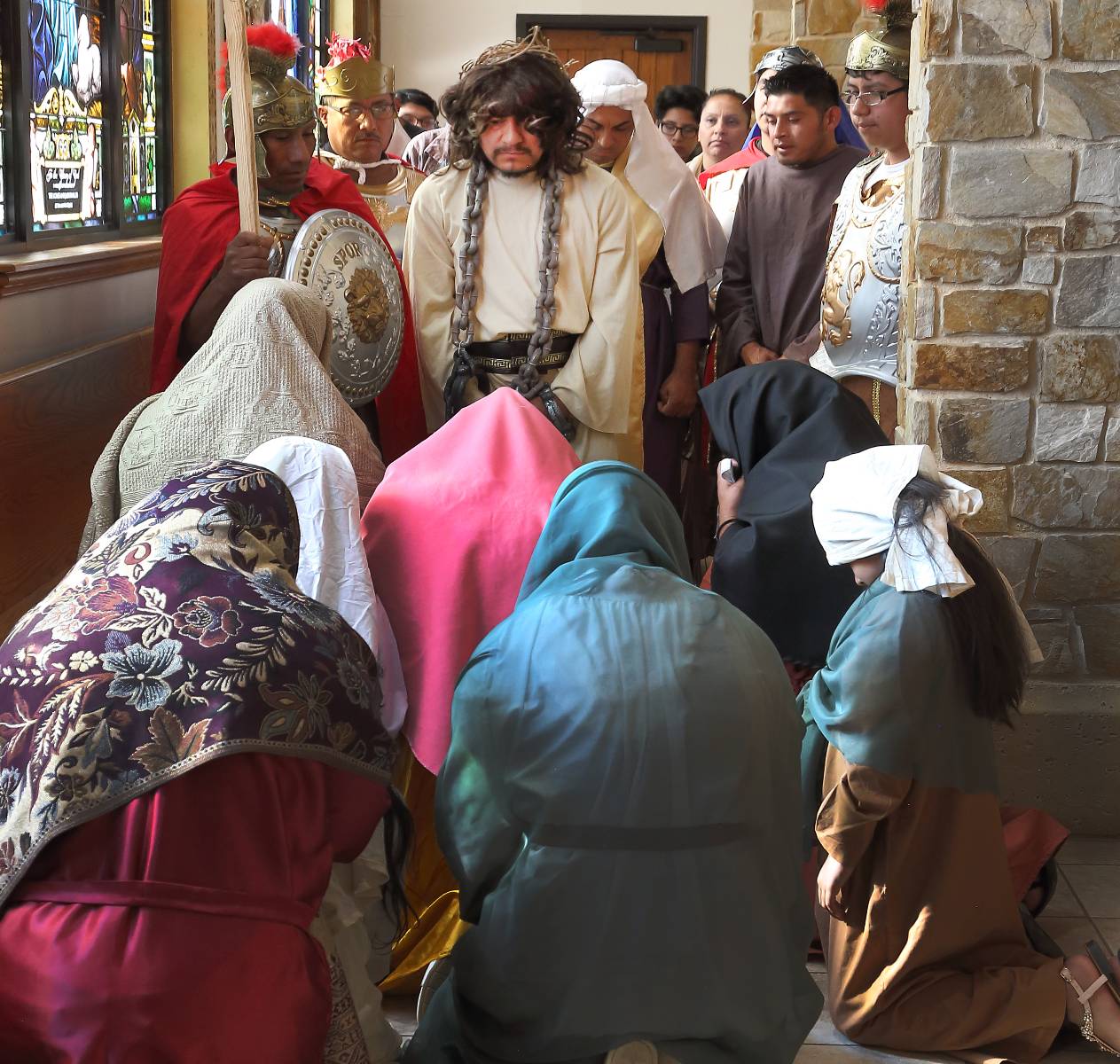 FOREST CITY — Spanish community of Immaculate Conception Church performed a live reenactment of the Passion of our Lord Jesus Christ on Good Friday. The event was to take place outdoors but, due to inclement weather, a modified performance was given in th