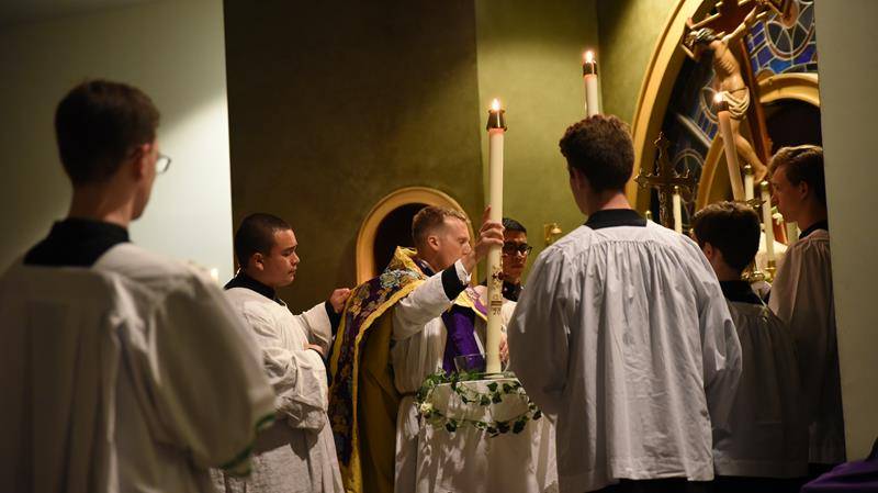 A Latin Mass was offered at Easter at Charlotte Catholic High School. (Photo by Markus Kuncoro)