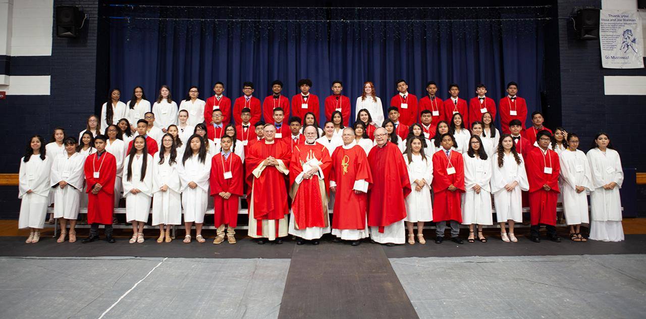 Our Lady of Mercy Parish celebrated 123 students who received the sacrament of confirmation June 7 during a Mass offered by Benedictine Abbot Placid Solari of Belmont Abbey. (Photos provided by Alex Moreira and Raymond Taber)