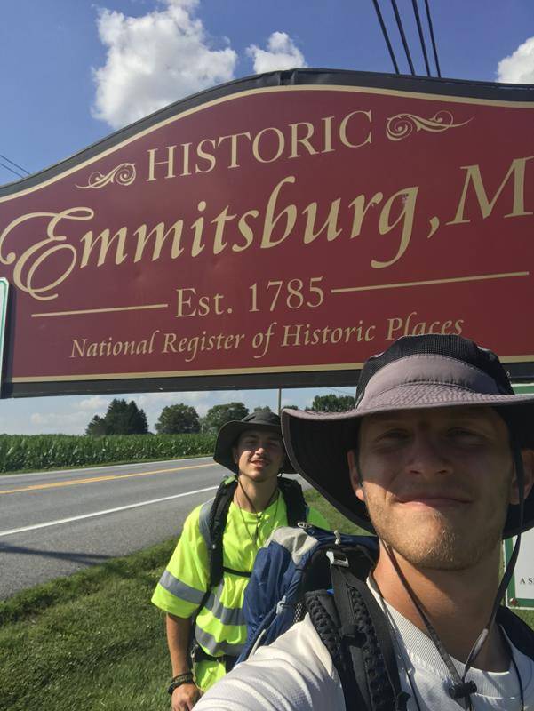 John Harrison and his brother, St. Joseph College seminarian Matthew Harrison, took a 325-mile pilgrimage to the National Shrine of St. Elizabeth Ann Seton in Emmitsburg, Md. (Photo provided by Matthew Harrison)