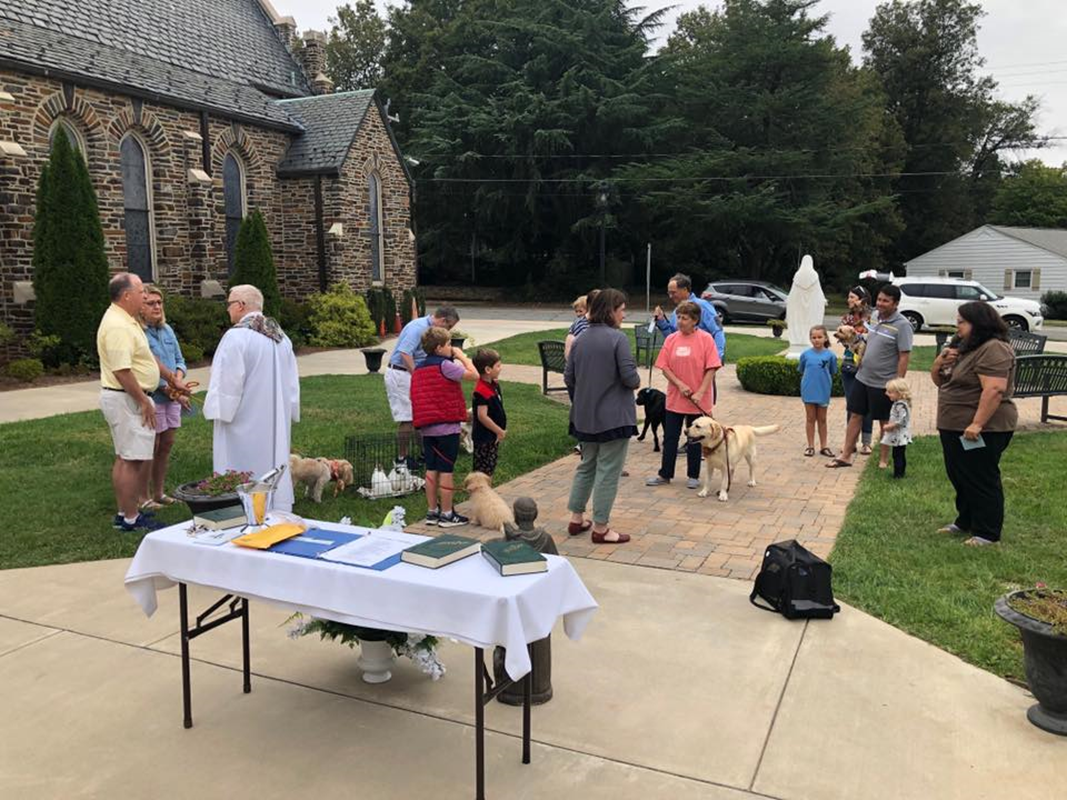 WINSTON-SALEM — Father Brian J. Cook blesses animals at St. Leo Church. (Photos via Facebook)(Copy)
