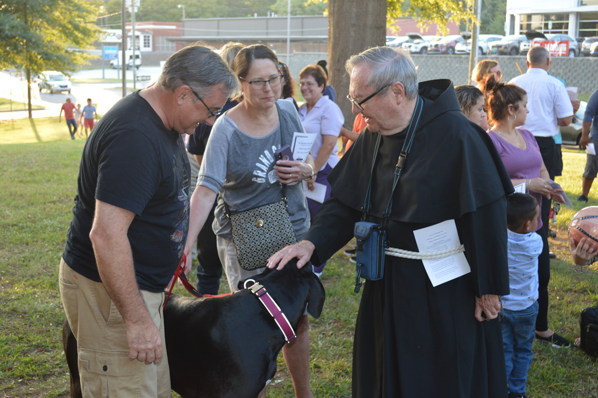 WINSTON-SALEM — Father Carl Zdancewicz blessed the animals Oct, 2 at Our Lady of Mercy Church. (Photo provided by Carol Benford)