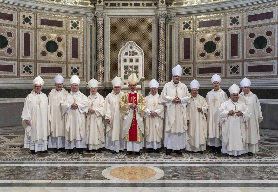 U.S. bishops from Florida, Georgia, North Carolina and South Carolina are pictured after concelebrating Mass at the Basilica of St. John Lateran in Rome Feb. 10, 2020. (CNS photo/Stefano Dal Pozzolo)