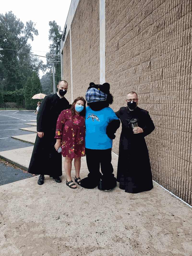GREENSBORO — Our Lady of Grace students had very special visitors Aug. 31, Father Casey Coleman and Father Michael Carlson stopped by every classroom to say hi to the students and teachers and to give them a special blessing. (Photo via Facebook)