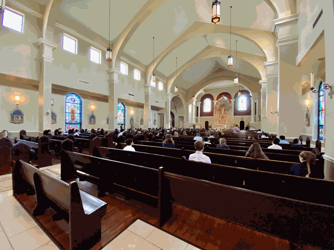 SALISBURY — Sacred Heart School celebrated its first school Mass since schools were closed by the COVID-19 pandemic in March. (Photo via Facebook)