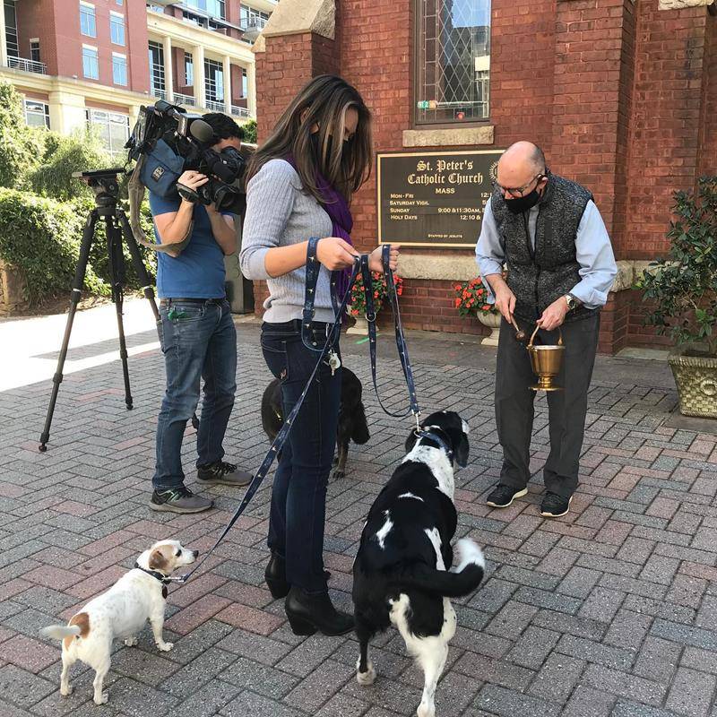 CHARLOTTE — Deacon Jim blessed animals outside St. Peter Church in Charlotte Oct. 3 (Photos via Facebook)