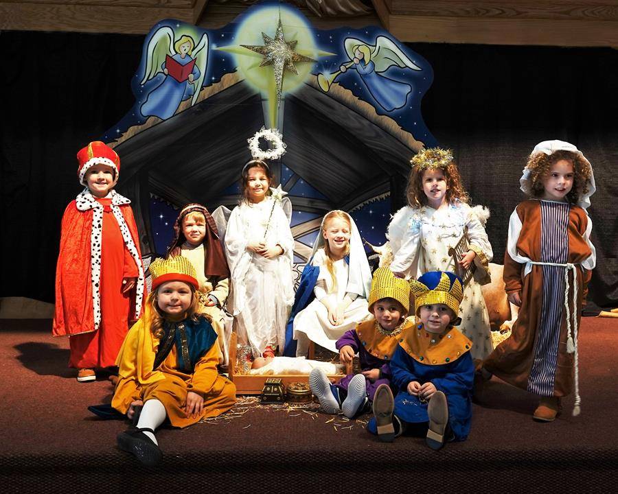 The innkeeper is Sawyer Guzman, Mary is Mila McDonald, Joseph is Will Keegan, the Angel Gabriel is Everly Guzman, the Angel Star is Marie Aiello, King Herod is Matthew Burkett, and the Wisemen are Tristan Swanson, Brielle Nelson and Isaac Campbell.