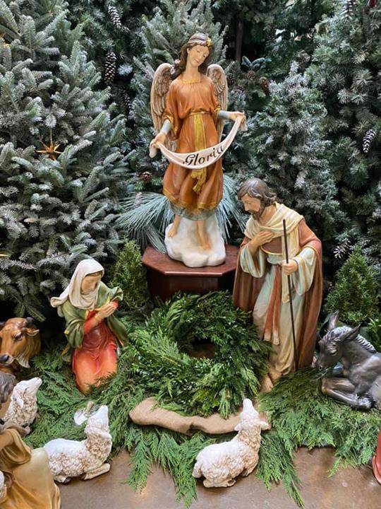The Nativity scene set up in the narthex before Christmas at St. Pius X Church in Greensboro. (Photo via Facebook)