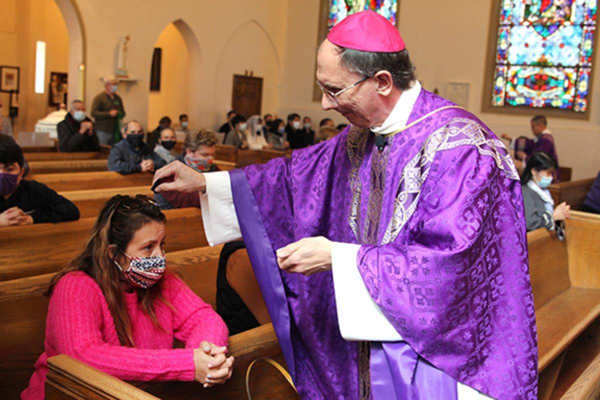 CHARLOTTE — Bishop Peter Jugis celebrated Mass on Ash Wednesday at St. Patrick Cathedral. The Mass was livestreamed on the Diocese of Charlotte’s YouTube channel. (Photo by SueAnn Howell, Catholic News Herald)