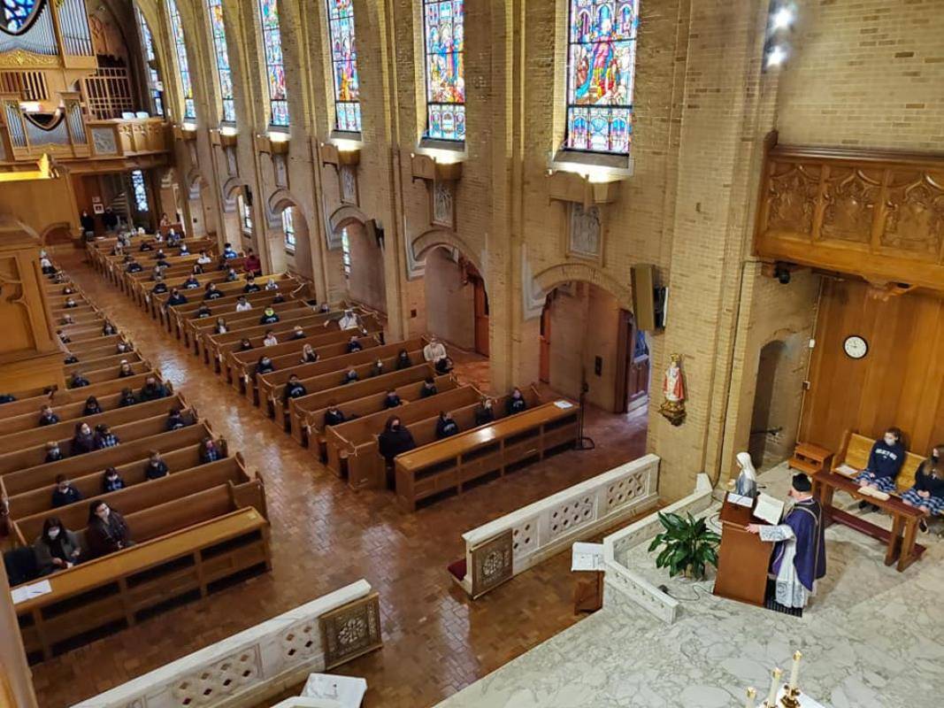 GREENSBORO — Our Lady of Grace School celebrated the school Mass with the distribution of ashes, marking the beginning of Lent. (Photo via Facebook)