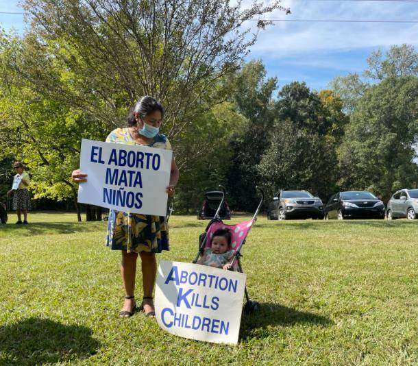 St. Luke Church in Charlotte held a Life Chain in front of the Church Oct. 3. (Provided by Bob Hayes)