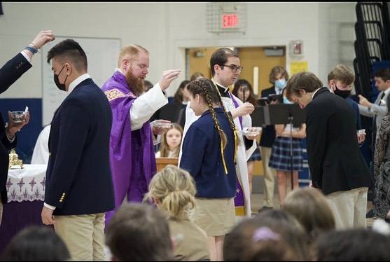 Bishop McGuinness High School students in Kernersville gathered for the beginning of Lent with Ash Wednesday Mass. (Photo via Facebook)