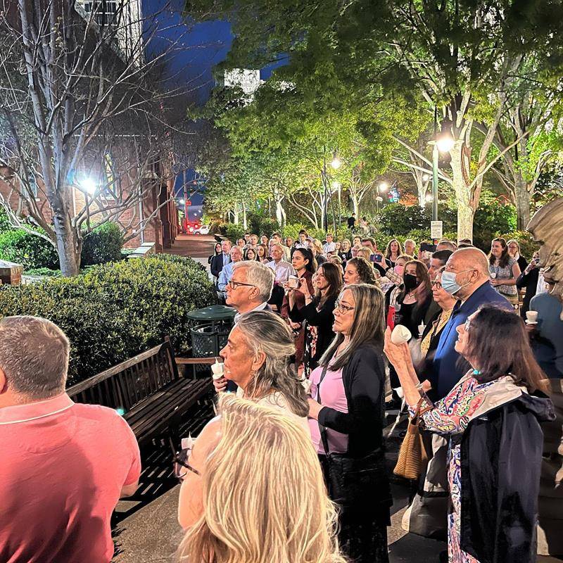 The new fire of Easter is lit at St. Peter Church in Charlotte. (Photo via Facebook)