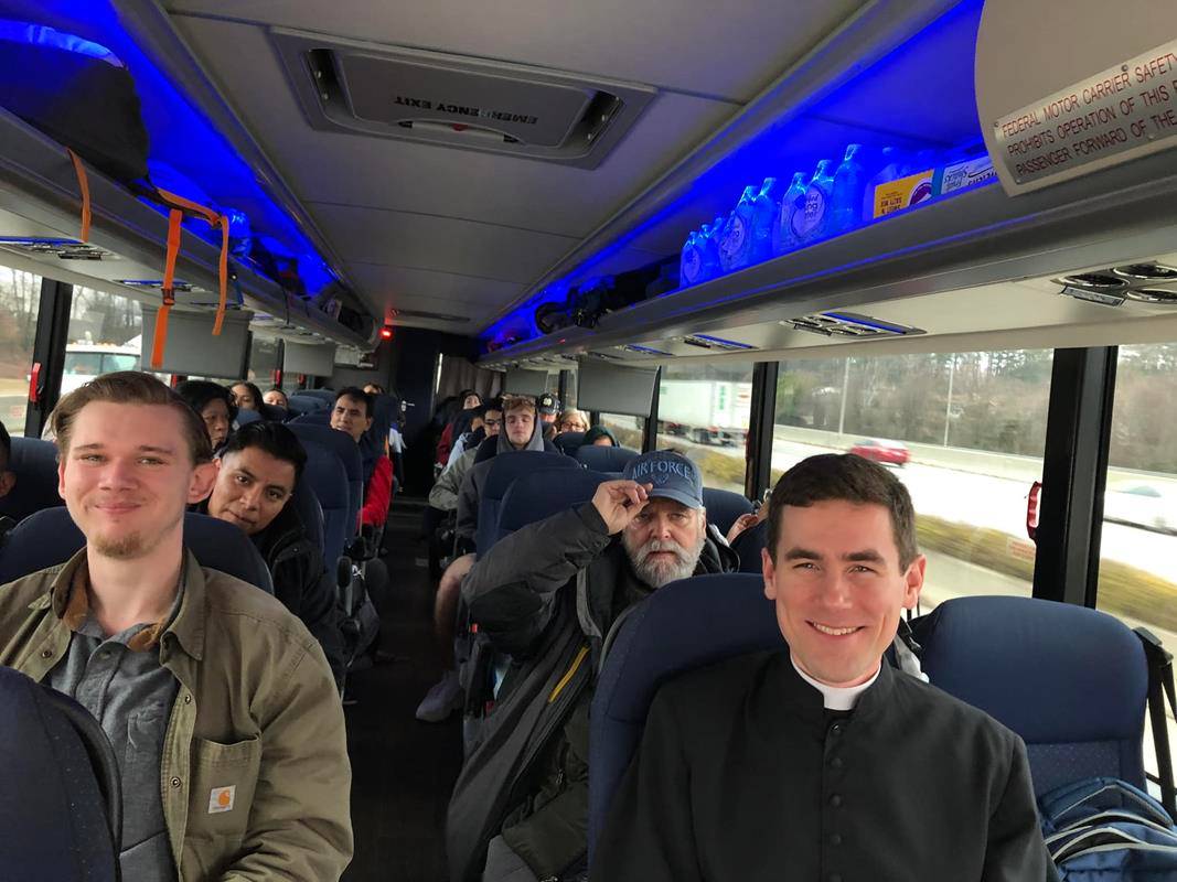 Father Peter Ascik and the pilgrims on their way to Washington, D.C.