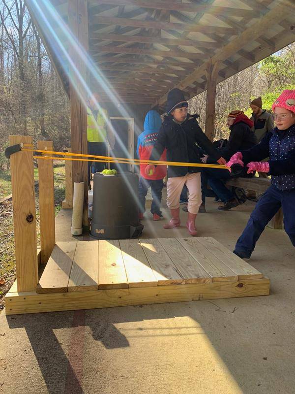 Scouts have fun with a giant slingshot. (Photo by David Dorsch)
