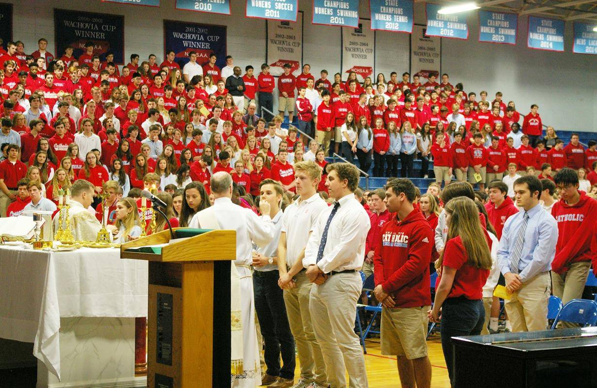 Charlotte Catholic High School had an all-school Mass today in honor of Catholic Schools Week (Photo via Facebook)