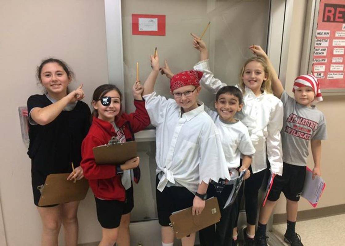 Did 4th grade find the buried treasure? Pirate Day at St. Matthew School for Catholic Schools Week (Photo via Facebook)