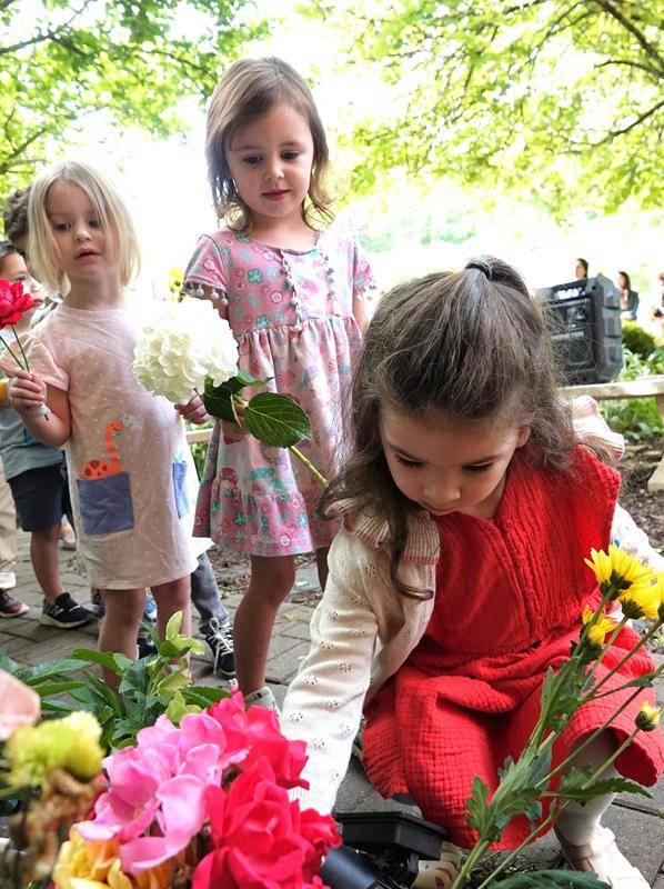 Preschoolers at St. Mark School in Huntersville honored Mary with flowers May 5. Clara Pfister and Owen DeLong crowned Mary. (Photos provided by Amy Burger)