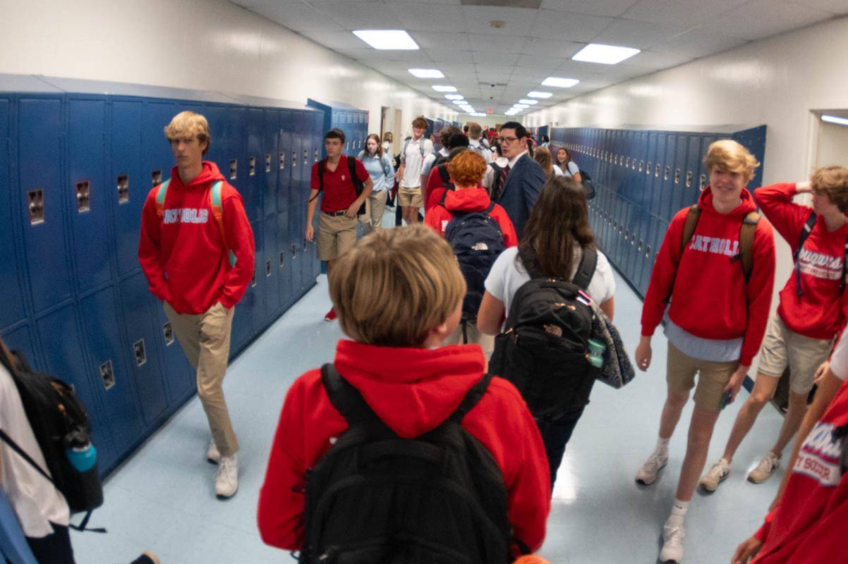 Students start the new year at Charlotte Catholic High School. 