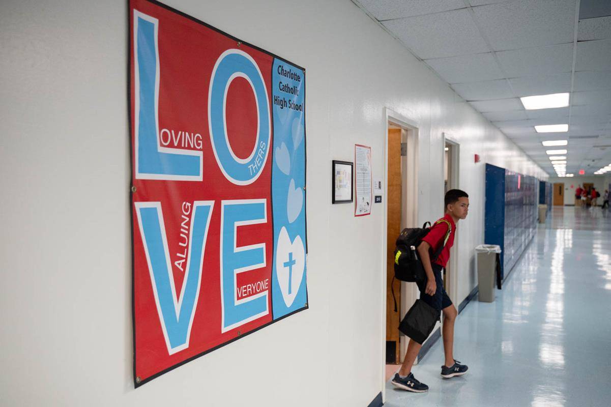 Students start the new year at Charlotte Catholic High School. 