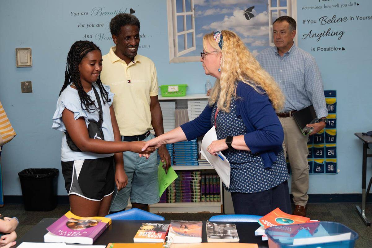 Students meet teachers at Holy Trinity Middle School.