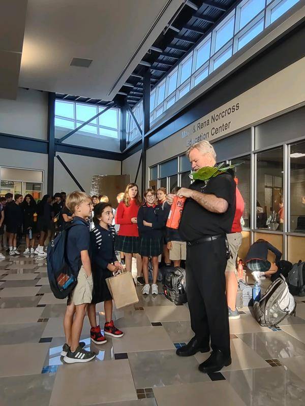 Immaculate Heart of Mary School celebrating the Feast of St. Francis of Assisi Oct. 4 with a blessing. Fater Patrick blessed everyone’s animals and even brought along his bird, Cuzco.