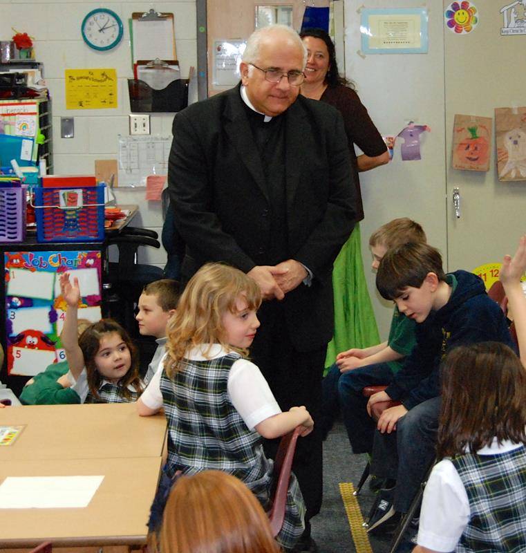 Msgr. Bellow visited St. Mark School often as pastor and later in retirement