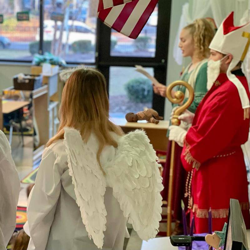 St. Nicholas visited Our Lady of Grace school classrooms, accompanied by two angels and a peasant girl who shared his story with our students. 