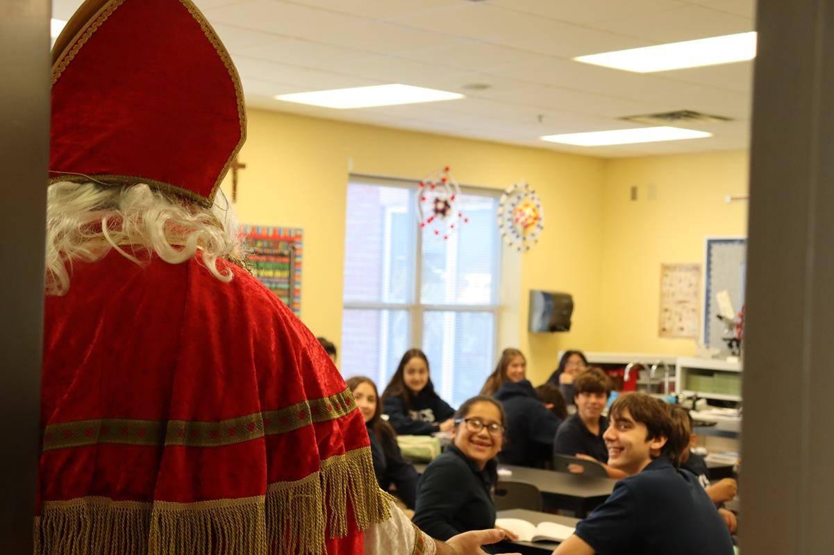 St. Nicholas came to Sacred Heart School in Salisbury on Dec. 6. In his spirit of giving, students left their shoes in the hallway for him to fill with goodies. 