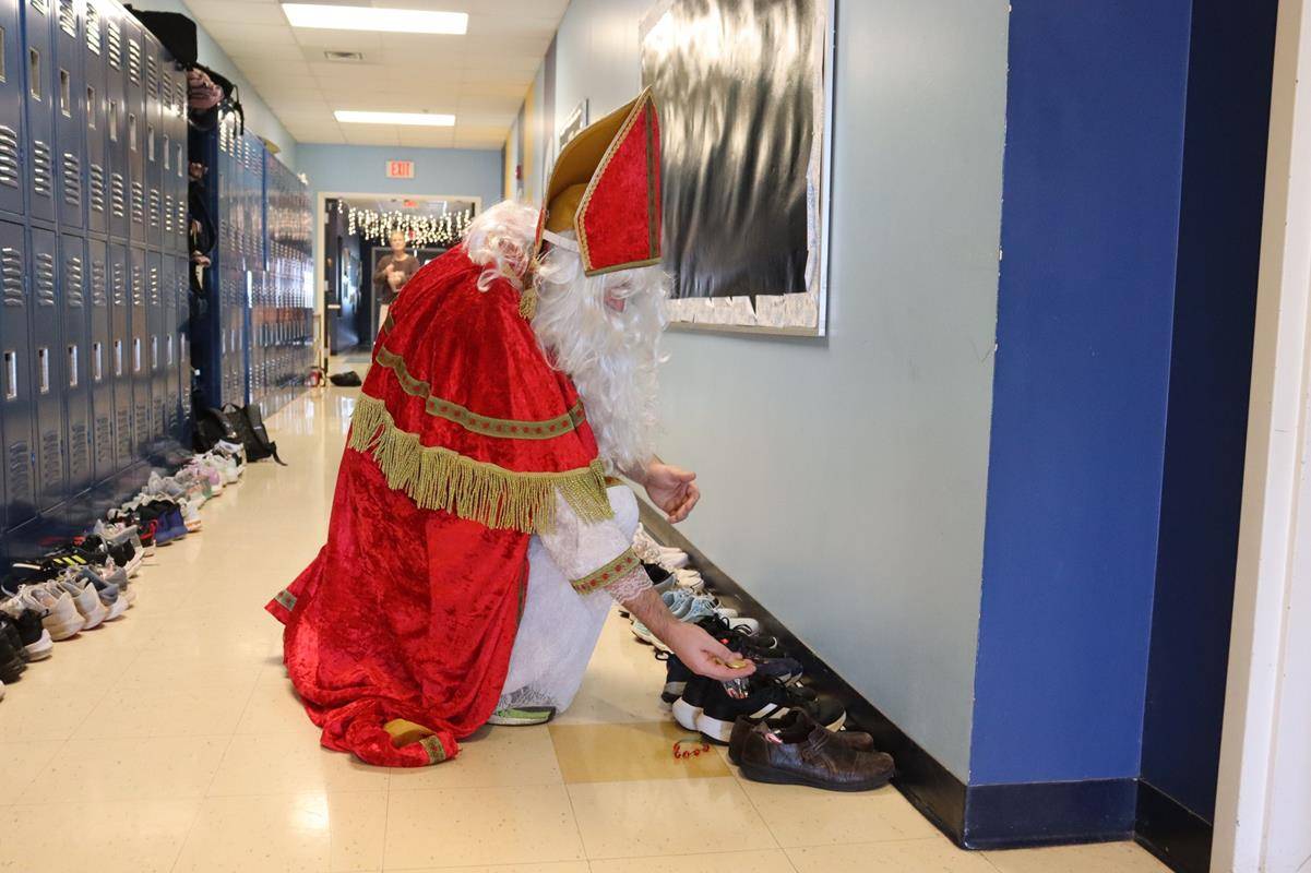 St. Nicholas came to Sacred Heart School in Salisbury on Dec. 6. In his spirit of giving, students left their shoes in the hallway for him to fill with goodies. 