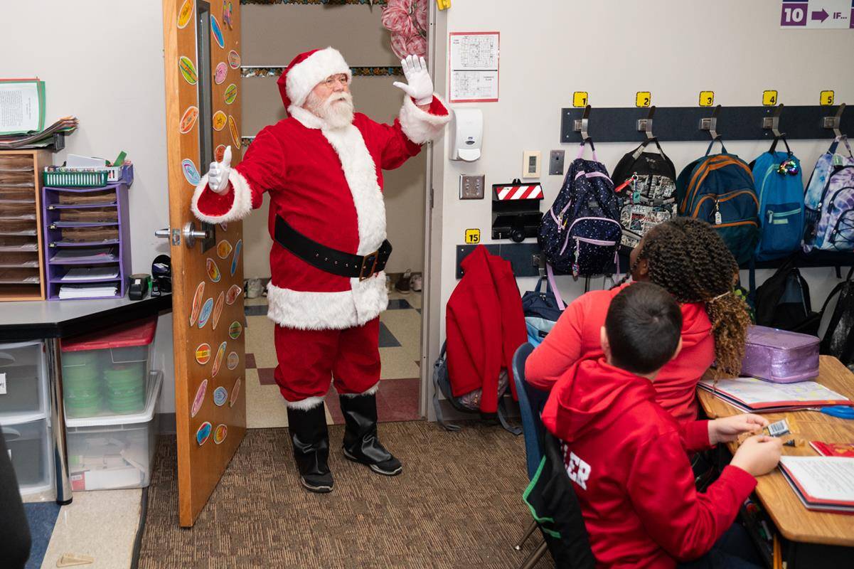 At St. Matthew School in Charlotte, students placed their shoes in the hallway and they were filled with treats by St. Nicholas, who also visited with the children, teaching them about the true story of his life.
