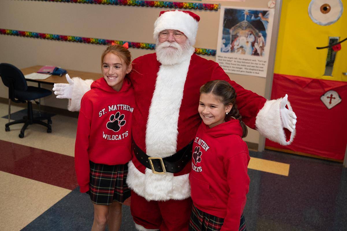 At St. Matthew School in Charlotte, students placed their shoes in the hallway and they were filled with treats by St. Nicholas, who also visited with the children, teaching them about the true story of his life.