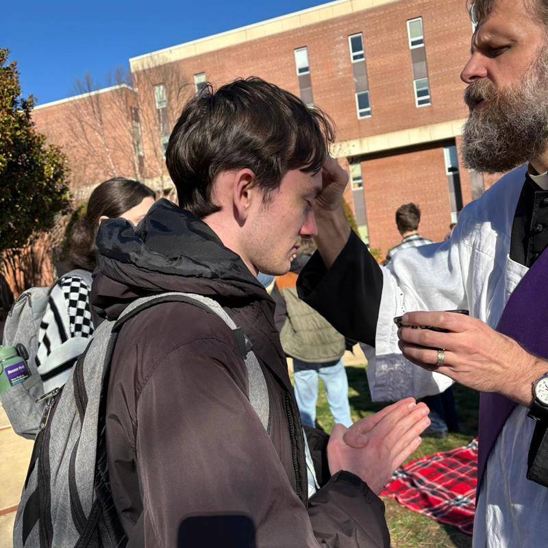 Western Carolina University Catholic Campus Ministry our Ash Wednesday liturgies on the lawn yesterday afternoon at the A.K. Hinds University Center.