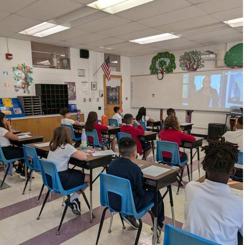 Our Lady of Mercy School welcomed students to classes with a special message from Bishop Martin. 