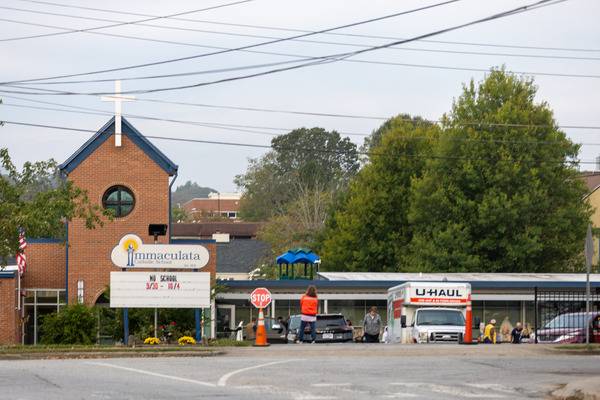 Immaculata Catholic School has been a hub for aid distribution since the storm. (Gabriel Swinney)