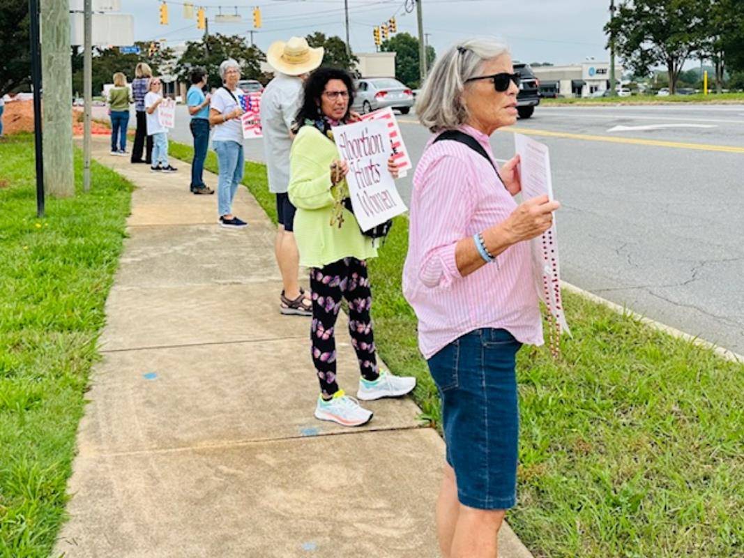 Supporters gather for a life chain at St. Therese Church in Mooresville.