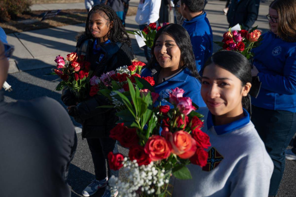Christ the King High School student braved the cold to participate in the procession.