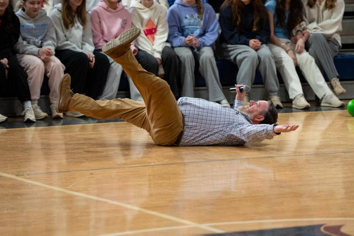 The action was so fierce that even Principal Kevin Parks couldn’t avoid the ball.