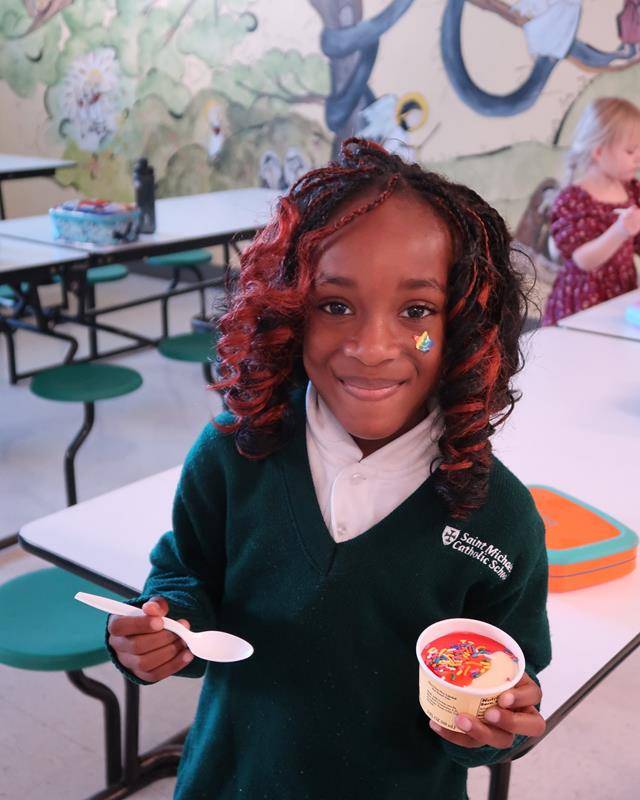 Students at St. Michael School in Gastonia celebrated Catholic Schols Week with ice cream treats thanks to its community partnership with Mount Holly Food Lion. 